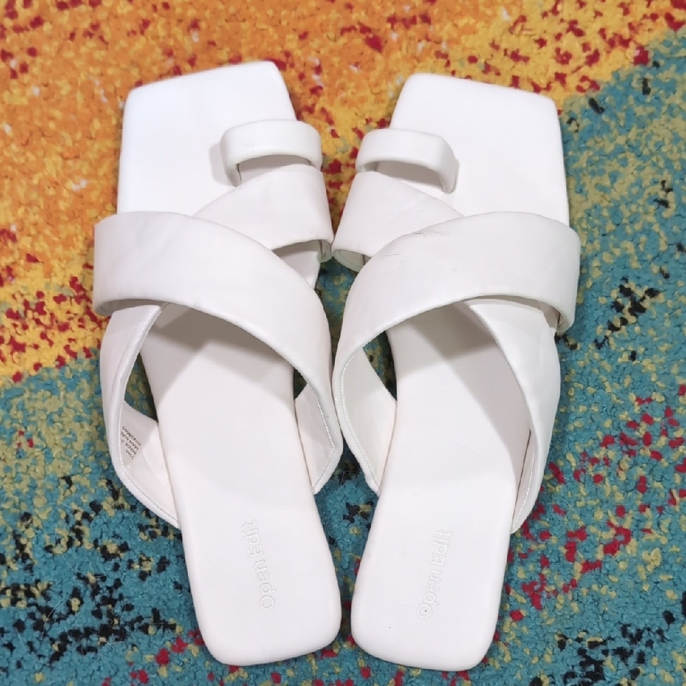 Open Edit White Criss Cross Slide Sandals Women’s Size 10 Minimalist Square Toe